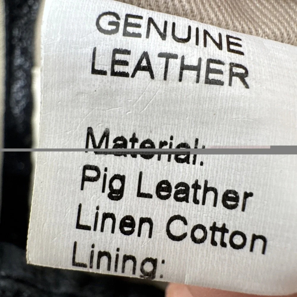 Meissi Genuine Pig Leather & Linen Hobo Shoulder Bag Black Cream‎ Woven Purse